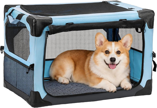 JOYTUTUS Collapsible Dog Crate, 26 Inch Portable Pet Crate for Car, Travel Dog Kennel Foldable Dog Crate for Medium Dog 44lbs, Soft Cat Carrier Fit for Indoor &