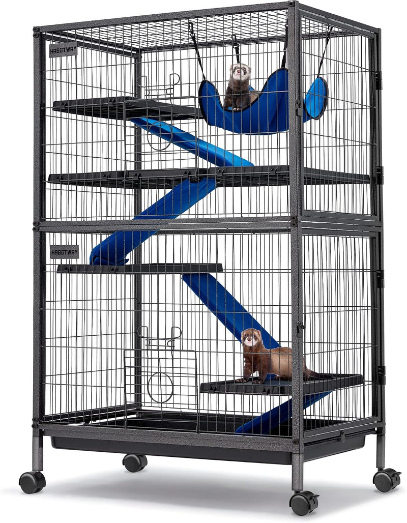 HABUTWAY 50''H Metal Small Animal Cages, Rolling Chinchilla Cage with Removable Ramps, Lagre Cage for Chinchillas/Guinea