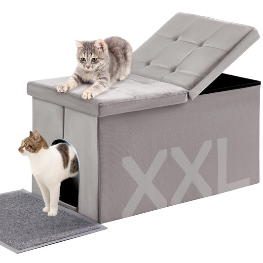 MEEXPAWS Cat Litter Box Enclosure Furniture Hidden Extra Large, Lift Design Lid Velvet Cat Washroom Bench Storage Cabinet | 35.4x19.7x19.7 in | Dog Proof|Urine Proof Inside|Quick Assembly| Easy Clean