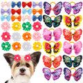 Janinka 36 Pcs Dog Hair Bows with Rubber Bands Butterfly Flower Bows for Small Dogs Girl Cute Spring Pearl Elastic Hair Tie for Tiny Pet Puppy Cat Groom Accessory(Butterfly Bow Flower,Colorful)