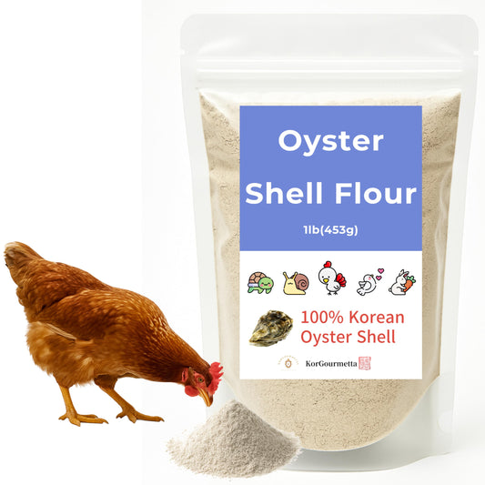 KorGourmetta | Oyster Shell Flour 1lb – Finely Ground Calcium Material for Chickens, Ducks, Birds, Reptiles, Amphibians, and More – Crushed Oyster Shell Alternative | 굴껍질가루 (1lb)