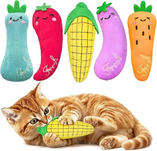 ETEKYER Catnip Cat Toys, 5 Pack, Plush Catnip Toys for Indoor Cats Kitty, Interactive Cat Nip Kitten Kicker Chew Safe Teeth Cleaning Toys, Fun Carrot Vegetable Shape