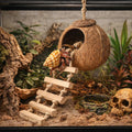 HERCOCCI Gecko Tank Accessories, Hermit Crab Toys Coconut Shell Natural Coconut Husk Hut with Climbing Ladder with Sucti