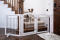 SPIRICH 96-inch Extra Wide 30-inches Tall Dog Gate with Door Walk Through, Freestanding Wire Pet Gate for The House, Doorway, Stairs, Pet Puppy Safety Fence, Support Feet Included (White)