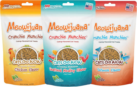 Meowijuana Crunchie Munchie Treats, Salmon Seafood & Chicken 3-Pack