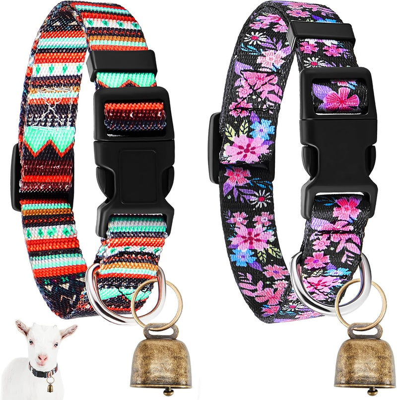 2 Pack Goat Collars with Bells, Groovy Retro Pattern for Goats and Lambs
