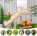 KyoukiBird Perch Platform Bird Toys with Bird Mirror Climbing Ladder Swing, Parakeet Cage Accessories - for Cockatiels, Lovebirds, Budgies,Pacific Parrotlets,Finch,Canaries - Wooden Play Gym