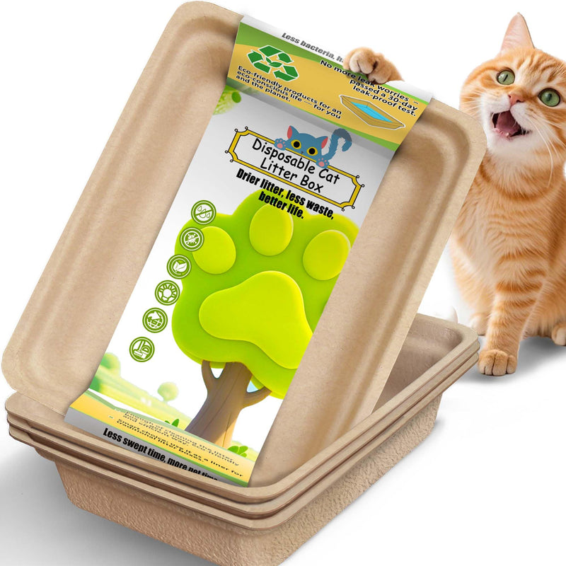 Disposable Litter Boxes for Cats Large: 2/4/6/8-Pack 17.5'' x 13.5'' Leak-Proof Sustainable for Indoor/Travel Use Standalone or as Liner 4-Pack