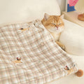 Jiupety Cat Blanket for Indoor Cats Washable Calming Cozy Pet Blankets Cat Grid Blanket with 2 PCS Fluffy Fur Balls Kitten Puppy Blanket for Bed Couch Chair,Brown