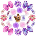 Naturahand 22 Pieces Cute Dog Hair Bows with Elastic Rubber Bands, Small Puppy Hair Accessories with Butterfly Flower Pearls Double Bow for Pets Dogs Cats Hair Grooming (Purple and Pink)