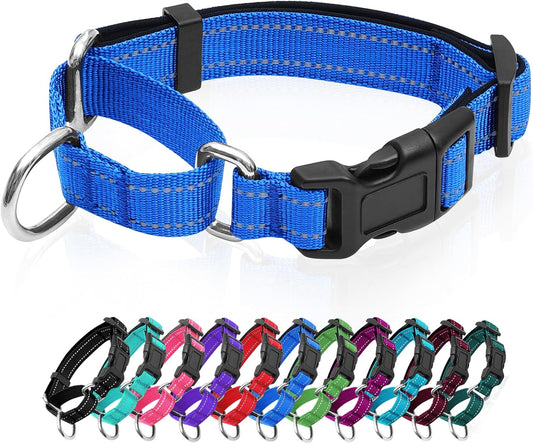 Reflective Martingale Dog Collars. Dog Collar with Quick Release Buckle. Adjustable Soft Padded Breathable Nylon Pet Col