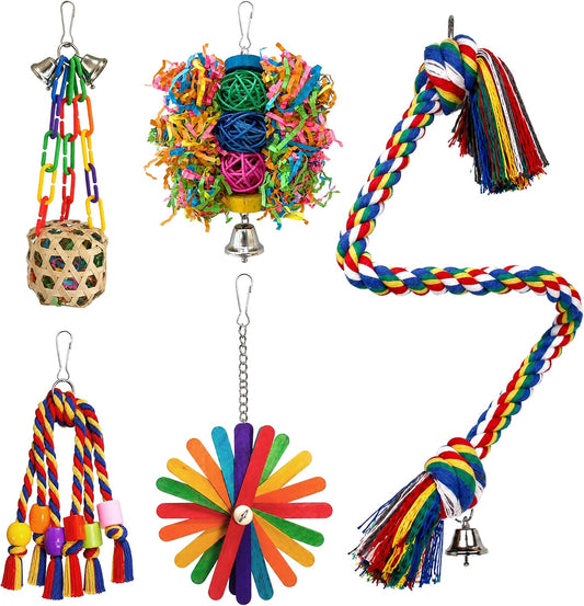 5 PCS Colorful Bird Toys Shredding Foraging Toys Parrot Toys