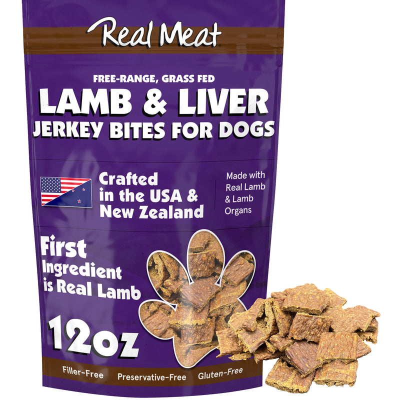 TRMC Real Meat Dog Treats - 12oz Bag of Bite-Sized Air-Dried Lamb & Liver Jerky for Dogs - Grain-Free Jerky Dog Treats Made up of 95% Free-Range, Grass Fed Lamb - All-Natural Dog Treats