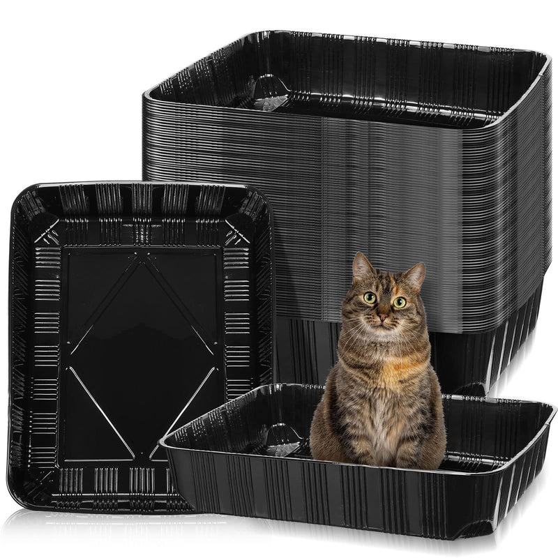 Zubebe 50 Pack Disposable Cat Litter Box for Cats, Large Disposable Kitty Litter Tray Boxes 19.69 x 15.75 x 3.94 Inches Plastic Pets Pan Standard for Indoor Home Travel Portable(Black)