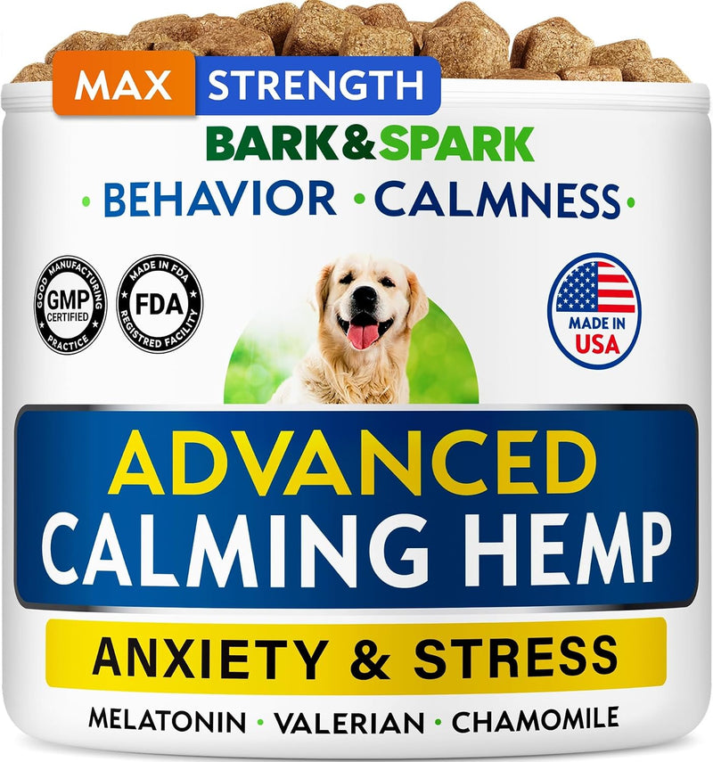 BARK&SPARK Advanced Calming Chews for Dogs - Hemp Chew + Melatonin - Anxiety Relief - Sleep Aid - Relaxing Treats - Stre