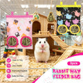 3 Pack Rabbit Hay Feeder Bag, 2-Hole Hanging Hay Dispenser for Small Pets
