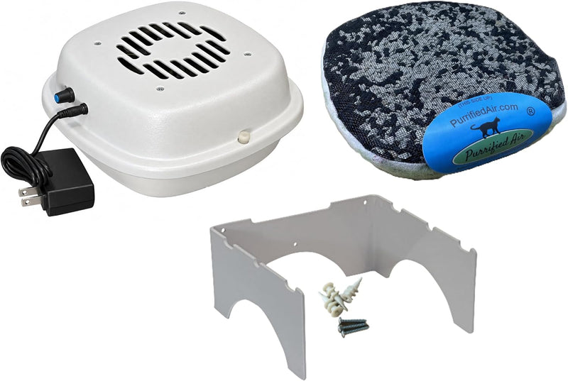 Product Bundle A - Purrified Air Litter Box Air Purifier with Extra Filter Media Pack & Versatile Wall & Table Bracket - Effective Odor Control for Cat, Ferret & RV