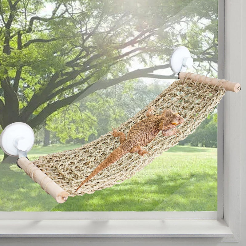 FlidRunest 21.6 x 7.8 in Seagrass Bearded Dragon Hammock for Window, Large Lizard Window Perch, Reptile Hammock Perch wi