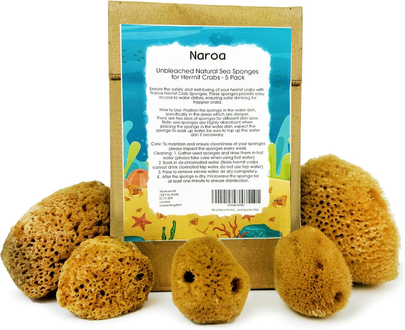 Naroa Natural Hermit Crab Sponges - Pack of 5 | Unbleached Sea Sponge for Water Drinking Safety | Aquarium Decor Balance