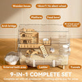 9 in 1 Acrylic Hamster Cage, Clear Dwarf Hamster Cage, with Tubes and All Accessories, 2-Tier Mouse Habitat, Easy to Cle