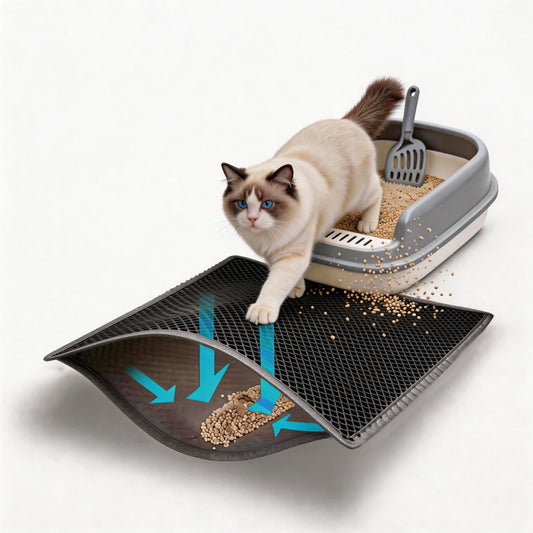 Cat Litter Mat, 35"x25" Large Kitty Litter Trapping Mat, Litter Catcher Mat for Automatic Litter Box, Dual Layer Honeycomb Waterproof Pet Rug, Mengbu(Grey)