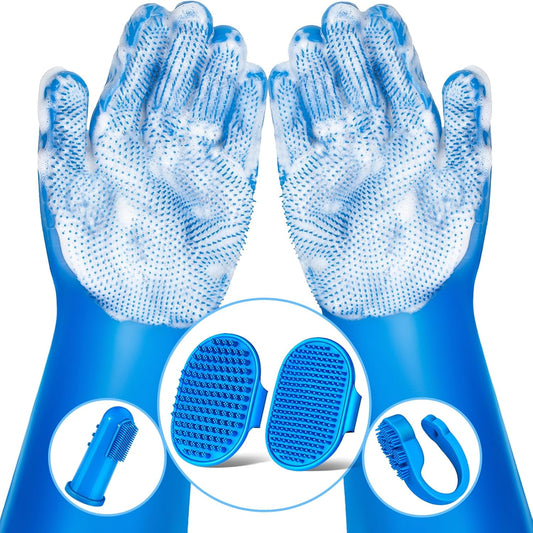 6PCS Grooming & Bath Supplies for Dogs, Cats | Dog Washing Gloves | Dog Bath Brush | Dog Shower Brush | Pet Grooming Glo