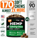 Hemp Calming Chews for Dogs - 170 Dog Calming Chews - Anxiety Relief Treats - Advanced Stress Relief Supplement, Separation Aid, Barking, Fireworks, Melatonin - Hip & Joint Support - Made in USA