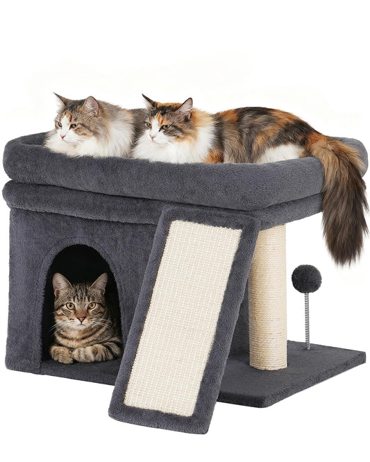 Aechonow Cat Tree for Large Cats, 14Inch Cat Tree Tower with Scratching Post, 20x16.5Inch Perch Bed for Adult Senior Cats, Removable Washable Mat, Dark Gray