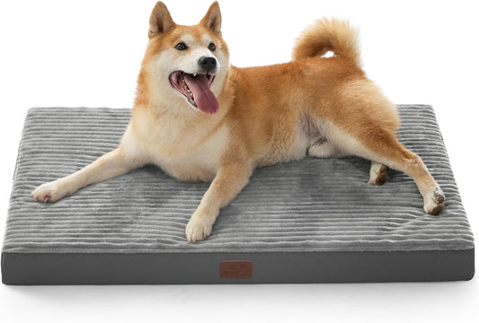 Bedsure ComfyFleece Dog Beds Large Sized Dog- Orthopedic Pet Beds for Crate with Removable Machine Cover, NOT Waterproof Egg Crate Foam Puppy Mat for Pets Up to 50 lbs, 35x22x2.8, NOT Chewproof