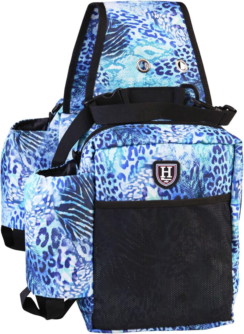 Harrison Howard Equestrian Western Saddle Bag Nylon Water Bottle/Gear Carrier Convenient Saddle Bag Icyblue Leopard