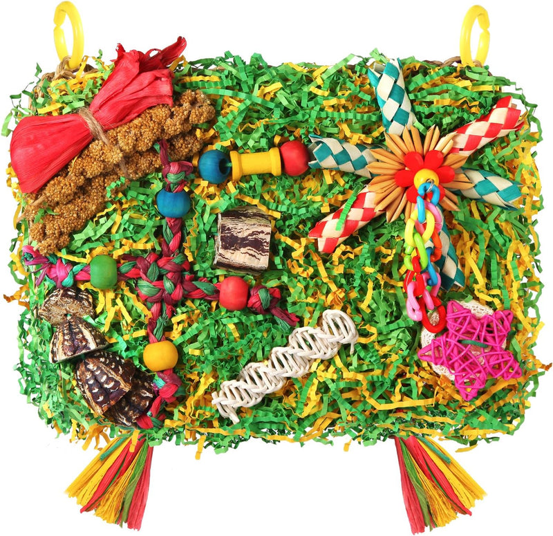 Bird Toys Parakeet Toys,Large-Sized Parrot Foraging & Shredding Cage Hanging Toys with Seagrass Mat for Budgies,Cockatie