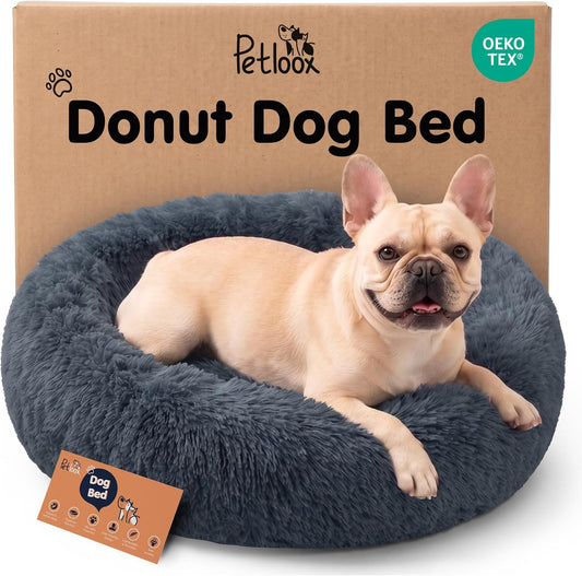 Donut Dog Bed - Premium Comfort for Anxiety Relief - Fluffy & Calming Design with Ultra-Plush Support | Cozy Round Dog Bed with Super Soft Circle Style (Dark Grey, Medium)