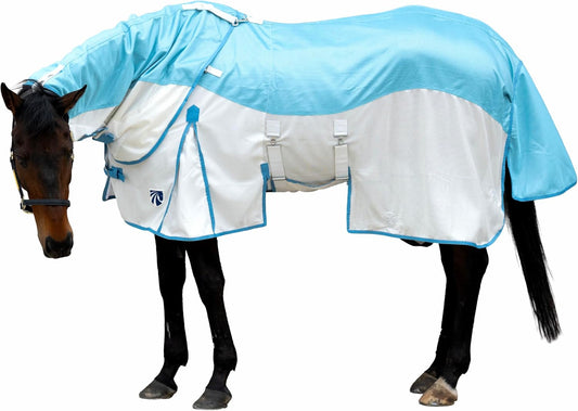 Mesh Horse Fly Sheet with Detachable Neck Cover | Dual-Zone UV Protection & Breathable Design | Elastic Webbing Belly Wr