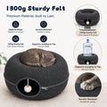 Felt Cat Tunnel for Large Indoor Cats, 24" x 24" x 12" Peekaboo Cave Bed