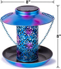 Ottsuls Solar Bird Feeder for Outdoors Hanging, Metal Wild Cardinals Garden Lantern with S Hook, Weatherproof and Water Resistant Birdfeeders as Gift Idea for Women Mom Grandma Bird Lovers (Blue)