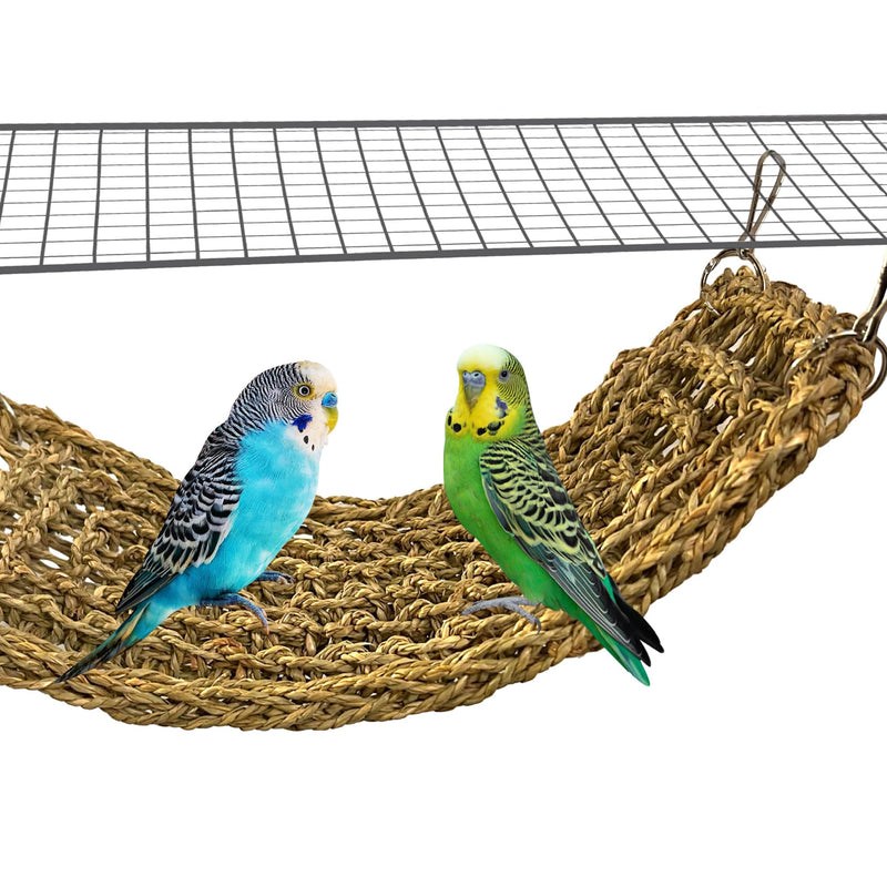 SIMENA Seagrass Mat for Birds, Natural Grass Woven Bird Net Hammock, Climbing Rope Ladder, Chew Toys for Parrots Lovebirds Cockatiels Conures Budgies, Cockatoos (Small)