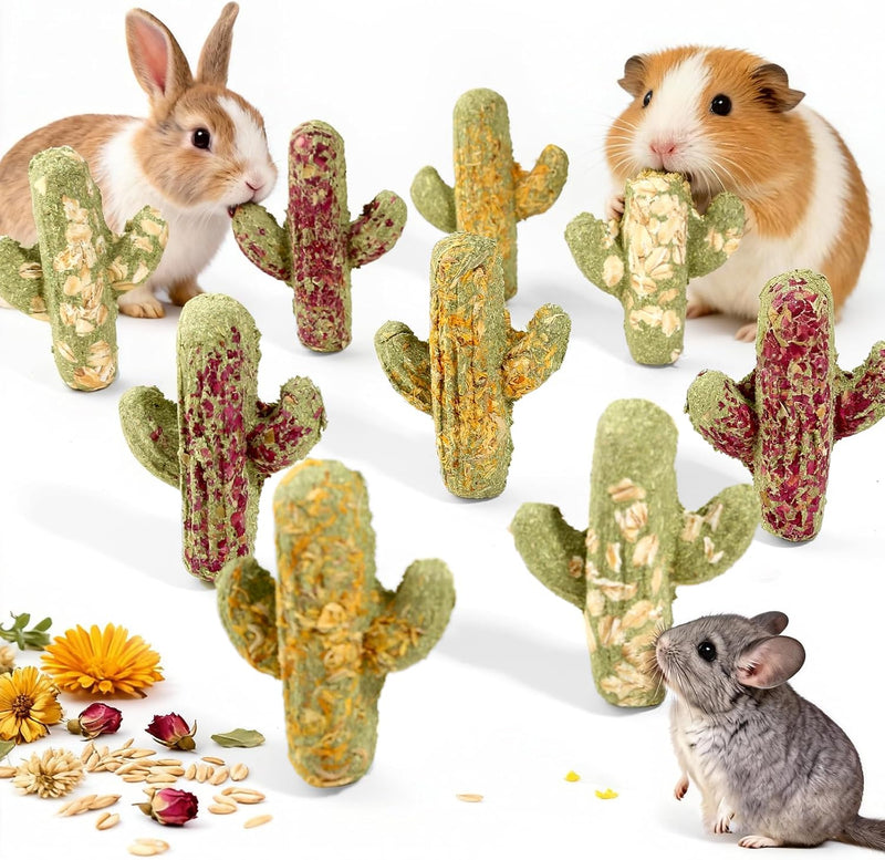 Abizoo Rabbit Chew Toys 9 Pack, Natural Timothy Hay Oat Bunny Treats Snacks