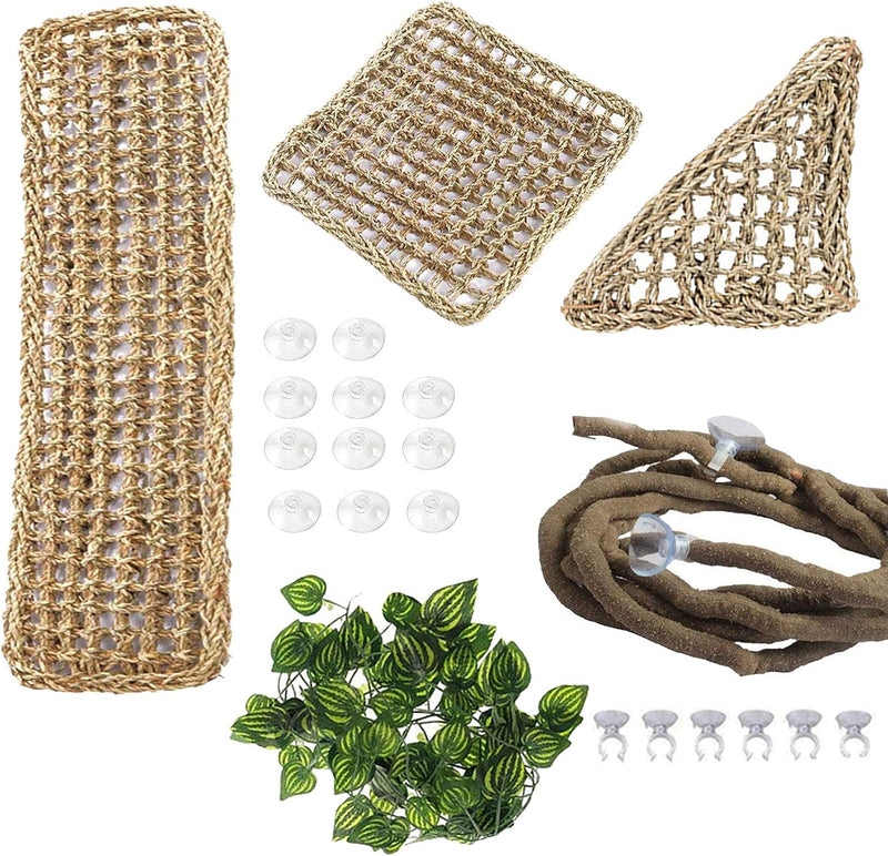 PINVNBY Bearded Dragon Hammock,Reptile Lounger Natural Seagrass Lizard Hammocks Habitat Tank Accessories Jungle Climber 