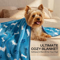 Luciphia 1 Pack 3 Blankets, Cute Dog Printed Fluffy Fleece Pet Blanket for Dogs Cats Washable, Warm Soft Throw Cover for Crate Couch, Gifts Puppy Essentials, Blue/Grey/Khaki, Small (23x16 inch)