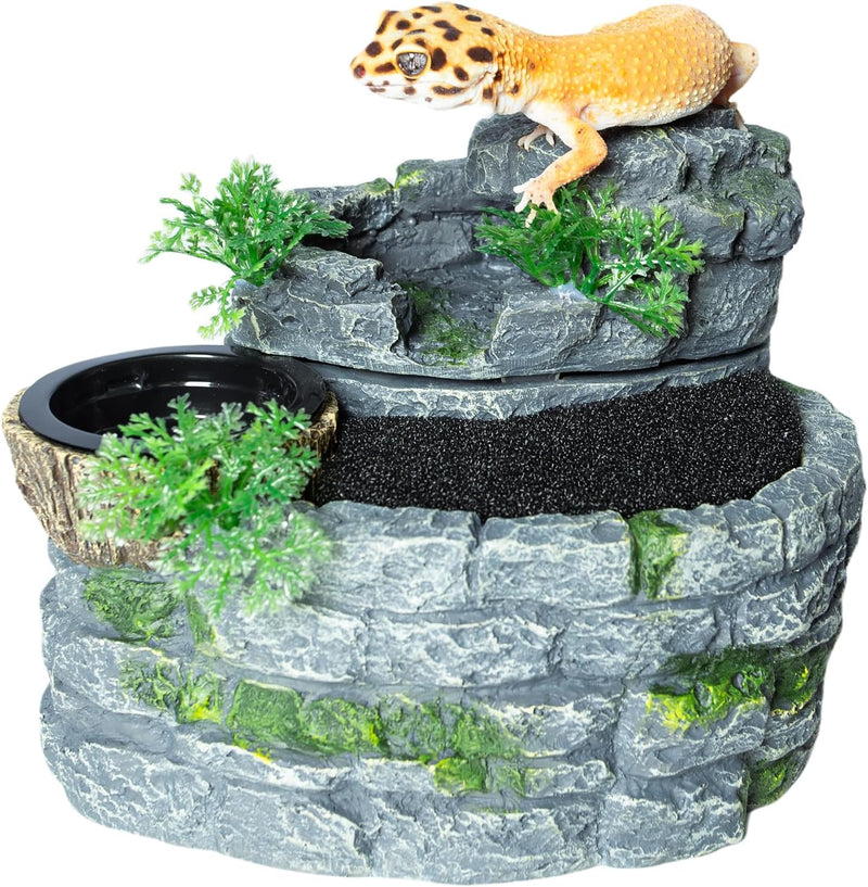 500ML Reptile Waterfall Fountain, Reptile Water Drinking Fountain for Bearded Dragons, Geckos & Lizards – Terrarium Wate