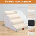 NAPWAYS Dog Stairs for Small Dogs and Cats, 19.7" H, 4-Step Curved Pet Ramp for Beds or Couches, Non-Slip Medium Pet Steps with High Density Foam, Beige