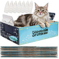 Hiceeden 8 Pcs Disposable Litter Box for Cats, 16.9" x 12.4" x 5.4" Travel Cat Litter Boxes with Disposable Scoops, Portable Cardboard Litter Box with Double Waterproof Coating, Blue