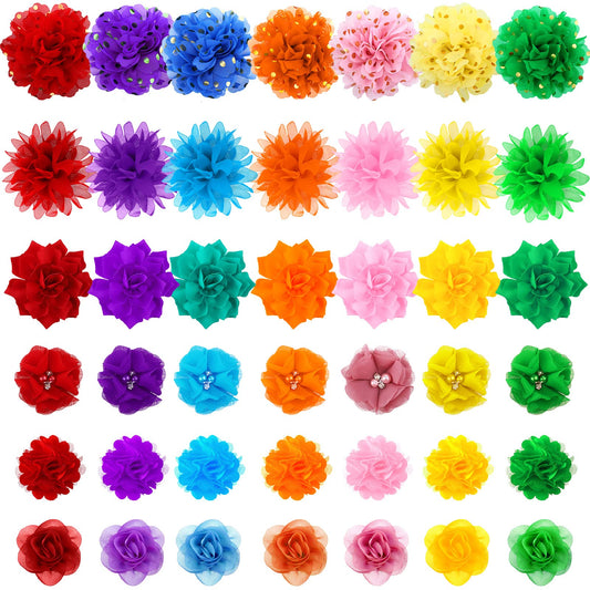 Saintrygo 42 Pcs Dog Collar Flowers Bow Accessories Bulk Multi Color Dog Floral Charms Bow Tie Pet Flower Bows for Small Medium Large Puppy Cat Grooming Easter Wedding Birthday Parties(Cute Colors)