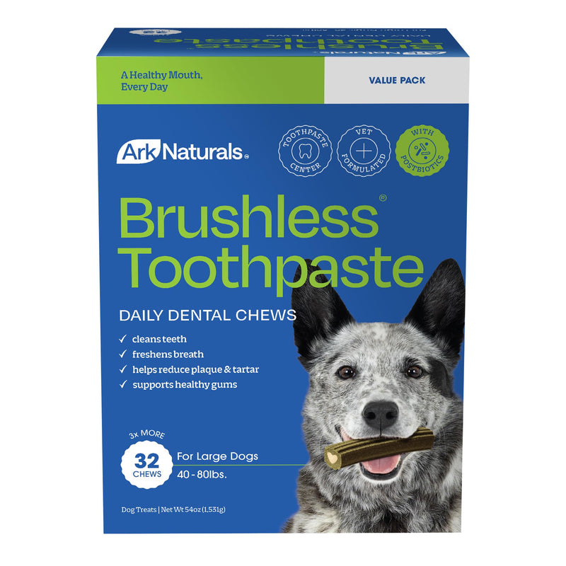 Ark Naturals Brushless Toothpaste – Large Breeds, 54oz Bag – Dog Dental Chew with Toothpaste Center – Freshen Breath and Reduce Plaque & Tartar with Dental Chews for Dogs