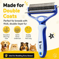 2-in-1 Deshedding Brush and Dematting Rake - Double Coat Undercoat Grooming Tool for Dogs and Cats, Reduces Shedding by 