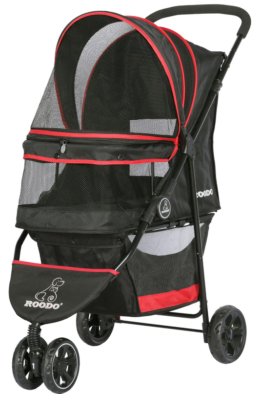 ROODO Escort 3 Wheel Dog Cat Pet Stroller for Small/Medium Dogs Cats Best Lightweight Foldable Portable Compact Jogger Travel All Terrain Pet Gear System Puppy Doggie Bunny Kitty Stroller(Black)