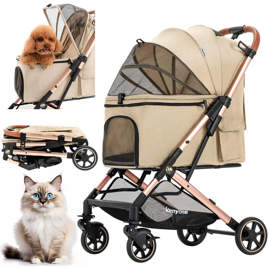 Medium Dog Stroller, Kenyone Pet Stroller for Medium Dogs Up to 55lbs, Lightweight Aluminum Frame, One Click Folding, Large Cat Stroller with No Zip Entry, Detachable Mesh, Multiple Pockets