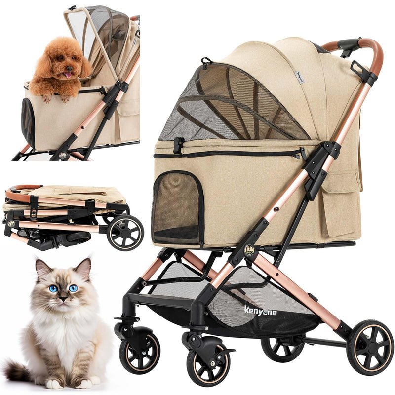 Medium Dog Stroller, Kenyone Pet Stroller for Medium Dogs Up to 55lbs, Lightweight Aluminum Frame, One Click Folding, Large Cat Stroller with No Zip Entry, Detachable Mesh, Multiple Pockets