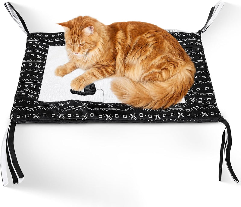 American Cat Club Reversible Crinkle Cat Mat with Mouse Toy – Black Mudcloth Pattern, Interactive Crinkle Play Mat for Cats, 18” x 13”