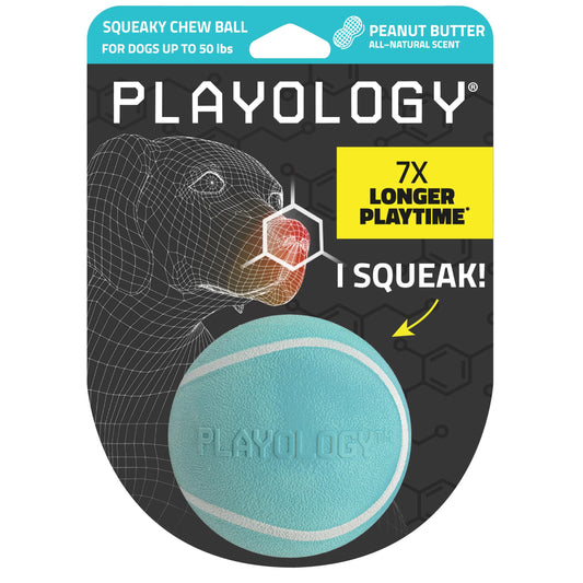 Playology Dog Toys | Squeaky Chew Ball - Bouncy Durable Floating Fetch Ball for Dogs | Medium Peanut Butter Scented Toy - Easy to Clean and Made from Non Toxic Materials